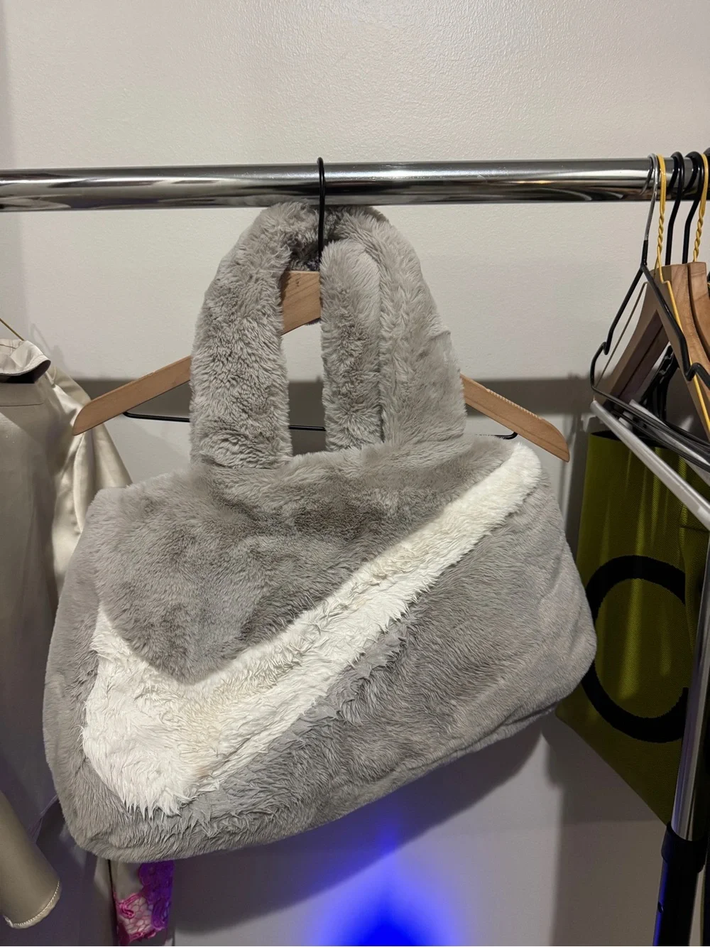 Nike Grey and White Plush Tote Bag